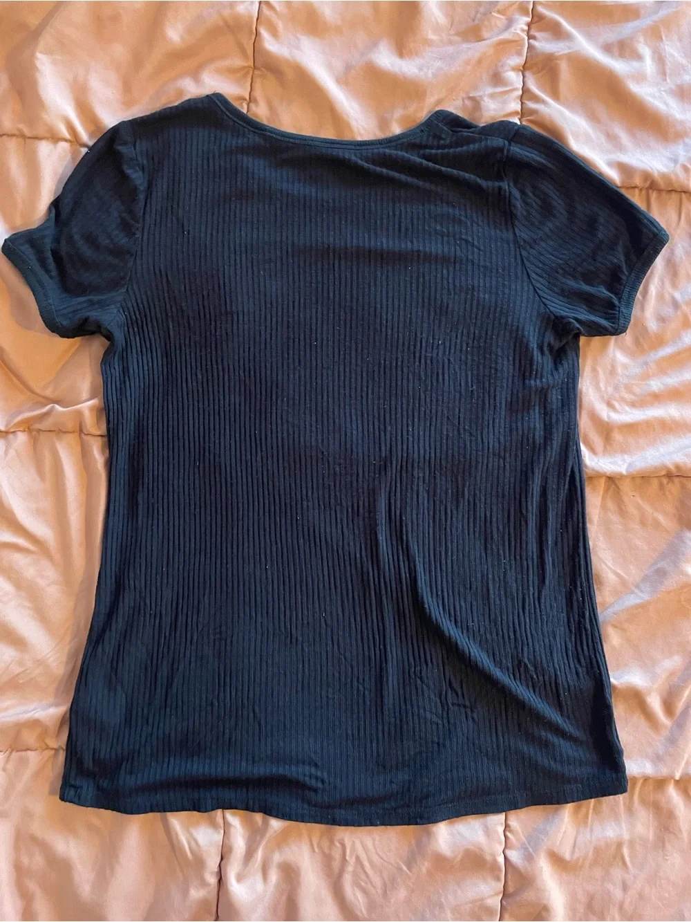 Girls XL Black Ribbed Short Sleeve Pocket Tee